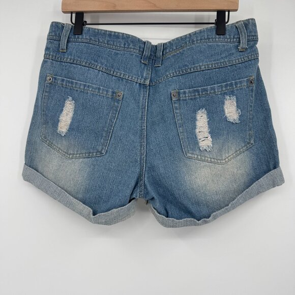 Women Juniors Jeans Shorts size 9 Seventeen American Flag Distressed Cuffed patr - Picture 6 of 10